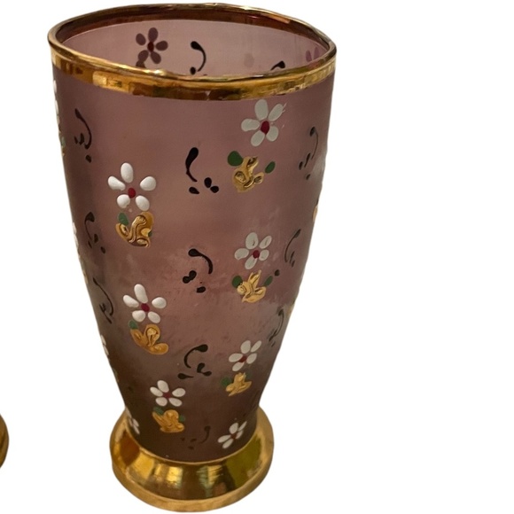 Vintage La Main Do'r Gold Gilt Enamel Hand Painted Pair Drinking Glasses - Picture 2 of 10